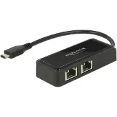 DeLOCK Carte réseau USB3.1 type-C - 2x RJ45, 27cm (USB 3.1 Gen 1, USB-C, RJ45 Gigabit Ethernet (2x)), Adaptateur réseau, Noir