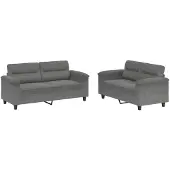 vidaXL Ensemble de canapés 2 pièces avec coussins Gris foncé Tissu microfibre