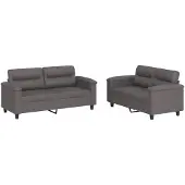 vidaXL Ensemble de canapés 2 pièces avec coussins Gris Similicuir