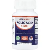 Vitamatic , Acide Folique, 5 mg, 120 Comprimés Végétariens
