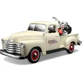 Maisto Voiture Chevrolet 3100 Pick-up 1950 avec moto 1:24 Blanc