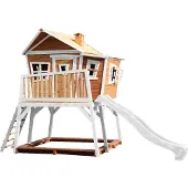 Axi Max Maison Enfant Avec Bac À Sable & Toboggan Blanc | Aire De Jeux Pour L'Extérieur En Marron & Blanc | Maisonnette / Cabane De Jeu En Bois
