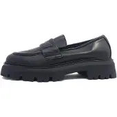 Gianluca Pisati : Chaussures pour femmes, en cuir noir. Modèles : chaussures basses, mocassins