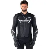 Alpinestars Veste de moto en cuir Faster V3, noir/blanc, taille 52