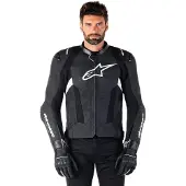 Alpinestars Veste de moto en cuir Missile V3, noir/blanc, taille 58