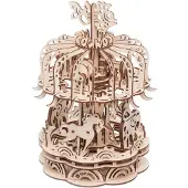 Gigamic Maquette 3D Mobile en Bois - - Carrousel Petit modèle - 88 pièces - À monter soi-même - Beige
