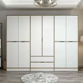 Dmora Gaspard - Grande Armoire 277x208h cm Blanc et noyer\ et noyer\, Portemanteau