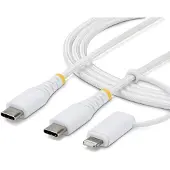 StarTech.com .com Câble de Recharge USB-C Robuste 2 en 1 de 2m avec Adaptateur Lightning, 30W/60W (3A), Apple MFi, Câble de Recharge USB-C Tressé pour iPhone/iPad/Android
