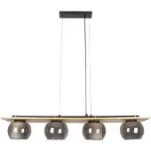 Näve Suspension "TEXAS", modèle 4. Dimensions : L 90 cm. Matériaux : fer, bois, verre et textile. Ampoules non incluses : 4 x E27, puissance maximale de 5 W par ampoule