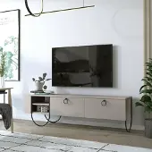 Dmora Adige - Meuble TV, 150x36x44h cm Beige, 2 tiroirs