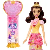 Disney Princess Poupée Belle Jewel Reveal, accessoires avec 8 surprises, 1 boîte à bijoux en forme de cœur, 1 bague pour enfant et 9 autres articles, JHL51