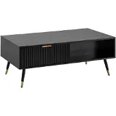 Wohnling Table basse 110x60x43 cm noire avecReproduction chêne Table de salon Table basse rectangulaire avec espace de rangement Table basse avec tiroirs Table de salon