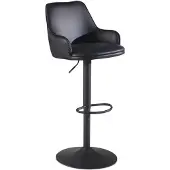 Wohnling Tabouret de bar Similicuir noir Tabouret avec dossier 86 106 cm Tabouret de cuisine Réglable en hauteur Moderne 100 kg Chaise de bar Tabouret de comptoir avec métal