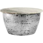 Wohnling Table basse en métal avec plateau en marbre blanc, 60 cm, table de salon, table basse ronde, table basse massive, table d'appoint, fabrication artisanale, couleur argent