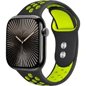 Crong Duo Sport - Pasek do Apple Watch 38/40/41 mm (czarny/limonkowy) (20 mm, Silicone), Sangles de montre, Noir