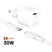 FIXED - Chargeur mural Mini (FIXCG30M-CC-WH) - GaN, Type-C, PD 3.0, 30 W, design compact, avec câble Type-C de 1,2 m - Blanc