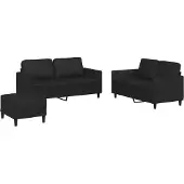 vidaXL Ensemble de canapés 3 pièces avec coussins Noir Similicuir
