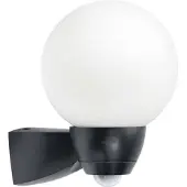 ESYLUX AL Monza/Garda lampe à détecteur, 77W, lampe halogène HV, noir, mat, appareillage non nécessaire, E27, IP44, verre opalin