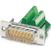 Phoenix Contact Connecteur Sub-D Male 15 Cts A Vis, Câble + prise électronique, Argent, Vert