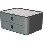 HAN Bloc à tiroirs Smart-Box Allison, 2 tiroirs avec cloisons de séparation, Support pour câble, empilable, plastique ABS, granite-gris