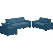 vidaXL Ensemble de canapés 3 pièces avec coussins bleu velours