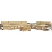 vidaXL Ensemble de salon de jardin 8 pièces, blanc et beige, en polyester