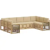 vidaXL Ensemble de salon de jardin , 9 pièces, blanc et beige, en polyester
