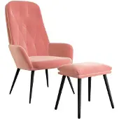 vidaXL Fauteuil relax avec pouf rose velours
