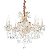 Ideal Lux Suspension classique Napoléon, métal et cristal, or, 8 ampoules E14