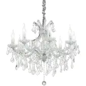 Ideal Lux Suspension classique Napoléon, métal et cristal, chrome, 8 ampoules E14