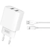 XO chargeur mural CE02C 2x USB 2,1A blanc + câble Lightning (10.50 W, 2 ports), Chargeur USB, Blanc