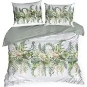 Eurofirany Draps de satin 220x200 printemps 30 feuilles blanches vertes