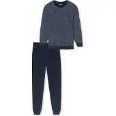 Schiesser Pyjama long bleu foncé / blanc