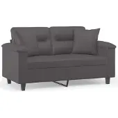 vidaXL Canapé 2 places avec oreillers gris 120 cm similicuir