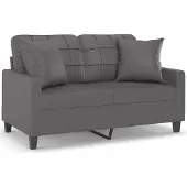 vidaXL Canapé 2 places avec oreillers gris 120 cm similicuir