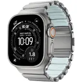 Nomad Stratos Band Titanium Natural 49mm Icy Blue Glow (22 mm, FKM, Titane, Titane de grade 4), Sangles de montre, Blanc, Bleu, Argent
