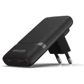 PATONA Chargeur Slim / 2 ports USB-C / 100–240 V / PD 65 W – GaN PD 3.0 / QC 3.0 / Noir