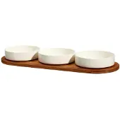Eh Excellent Houseware Set de bols de service en porcelaine APERIO, 3 x 390 ml, plateau en bambou