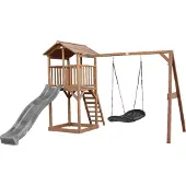 Axi Beach Tower Aire De Jeux Avec Toboggan En Gris, Balançoire Nid D'Oiseau Noir & Bac À Sable | Grande Maison Enfant Extérieur En Marron | Cabane