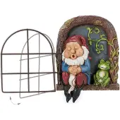 Relaxdays : nain de jardin avec fenêtre, décoration de jardin résistante aux intempéries, nain de jardin à suspendre, H x l x P : 17 x 12 x 4,5 cm, pierre artificielle, multicolore