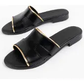 Purapiel Sandale plate Hacca Noir
