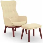 vidaXL Fauteuil relax avec pouf Crème Tissu