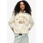 Superdry Embellished Varsity Loose Sweatshirt Beige XS Femme