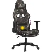 vidaXL Chaise de jeu avec massage & repose-pieds Noir Camouflage Tissu