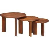 vidaXL : Ensemble de 3 tables gigognes, couleur miel, diamètre 54 cm, hauteur 40 cm