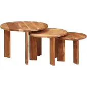 vidaXL : Ensemble de 3 tables gigognes, couleur marron, diamètre 54 cm, hauteur 40 cm, en bois d'acacia massif