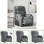 The Living Store Fauteuil relax électrique gris similicuir