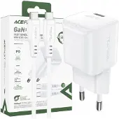 Acefast A77 Mini Pd 30W Gan Power Charger + Usb-C Cable - Blanc