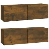vidaXL Armoires murales TV 2 pcs. Chêne fumé 100x30x30 cm Matériau dérivé du bois