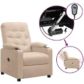 vidaXL Fauteuil relax électrique Crème Tissu